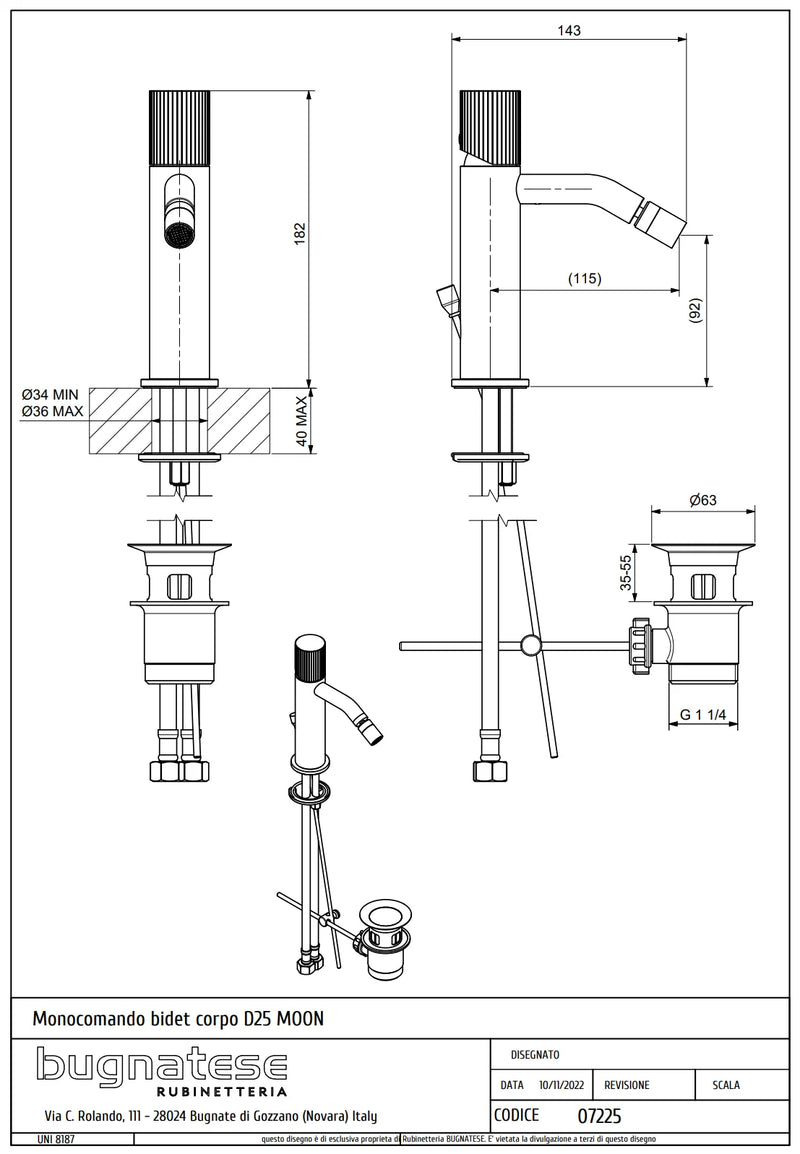 Technical Drawing for Bugnatese,Moon , Bidé csaptelep leeresztővel – Fürdő – 7225