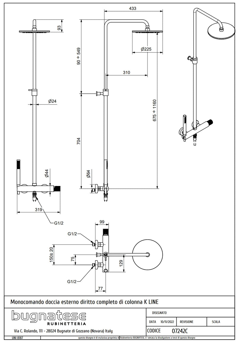 Technical Drawing for Bugnatese,Moon , Esőztető rendszer fej- és kézizuhannyal – Fürdő – 7242C