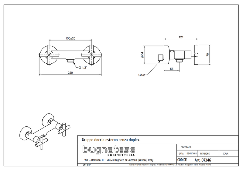 Technical Drawing for Bugnatese, Rodos, Zuhanycsaptelep test– Fürdő – 7346