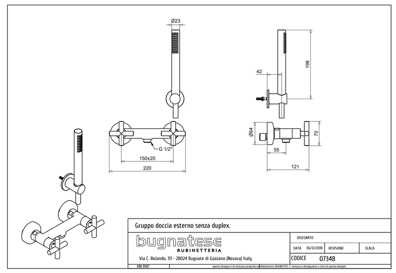 Technical Drawing for Bugnatese, Rodos, Zuhanycsaptelep zuhanyszettel – Fürdő – 7348