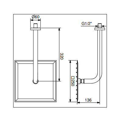 Technical Drawing for Bugnatese, Szögletes esőztetőfej zuhanykarral- Fürdő - 79137