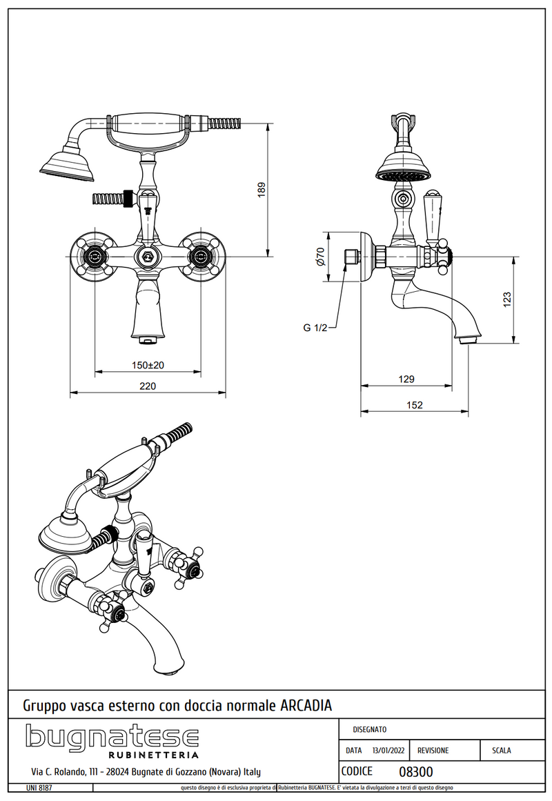 Technical Drawing for Bugnatese, Kádcsaptelep szettel zuhanytartó nélkül – Fürdő – 8300