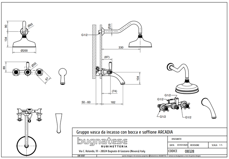 Technical Drawing for Bugnatese, Fal alatti esőztető kádkifolyóval – Fürdő – 8328