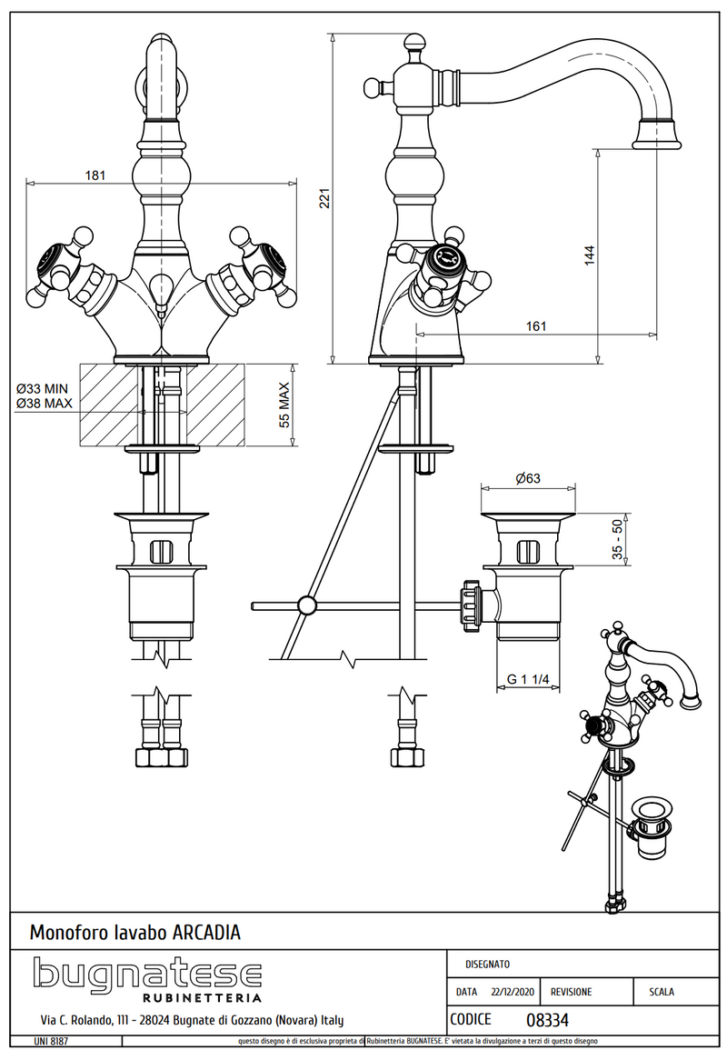 Technical Drawing for Bugnatese, Arcadia, Mosdócsaptelep leeresztővel – Fürdő – 8334