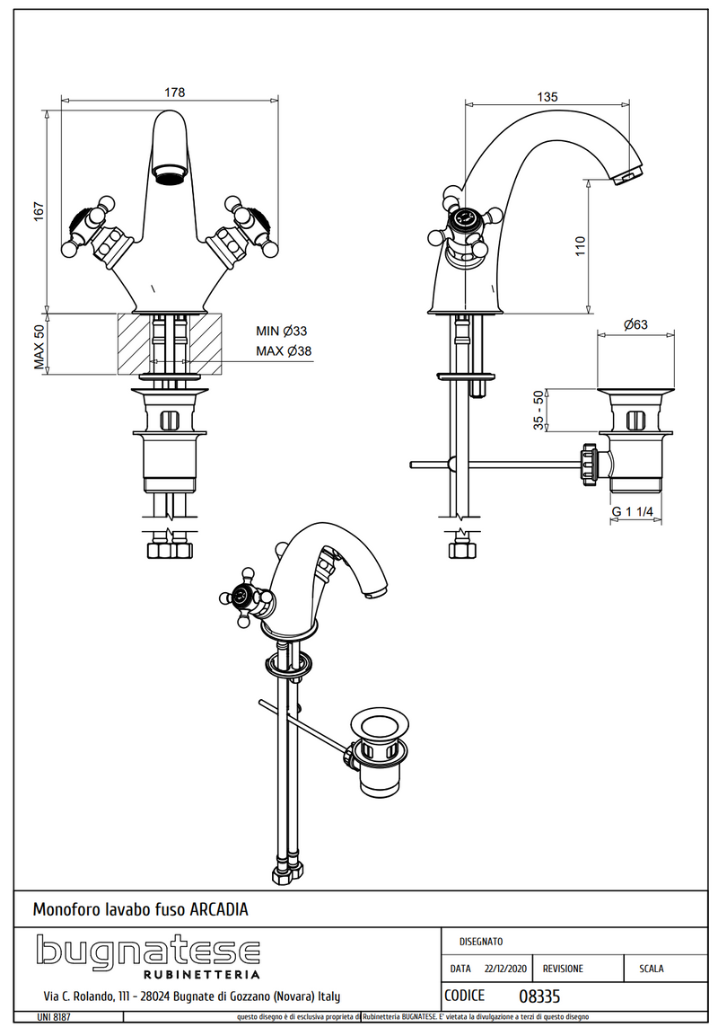 Technical Drawing for Bugnatese, Arcadia, Mosdócsaptelep leeresztővel – Fürdő – 8335