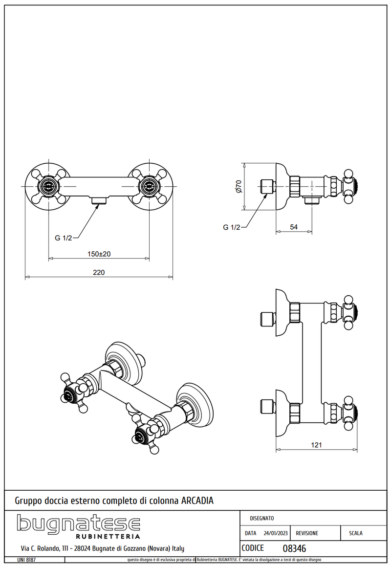 Technical Drawing for Bugnatese, Arcadia, Zuhanycsaptelep test – Fürdő – 8346