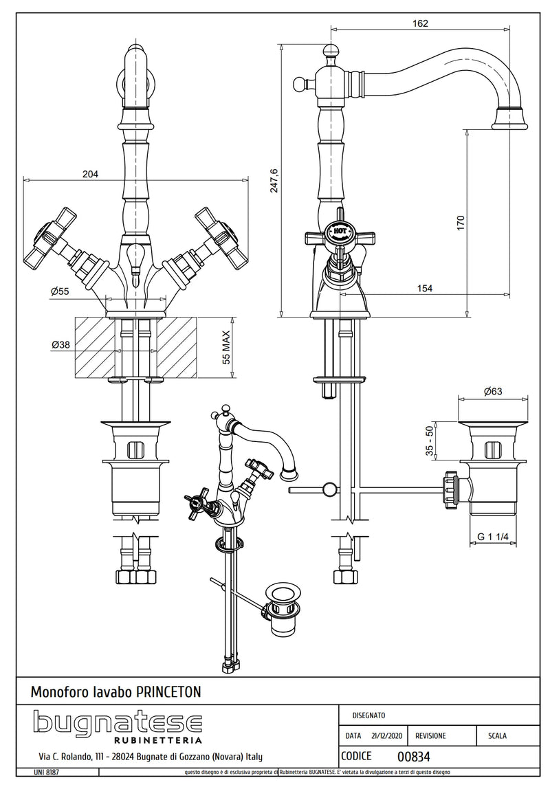 Technical Drawing for Bugnatese, Princeton, Mosdócsaptelep leeresztővel –  Fürdő – 834