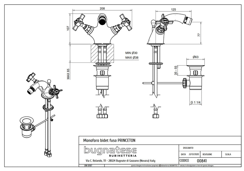 Technical Drawing for Bugnatese, Princeton, Bidet csaptelep klikk-klakk leeresztővel –  Fürdő – 841