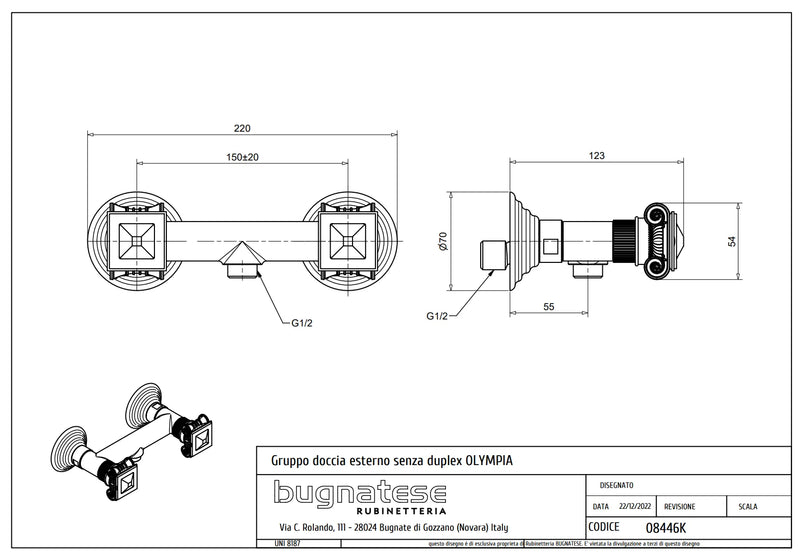 Technical Drawing for Bugnatese, Olympia, Zuhanycsaptelep test, kristálykarral – Fürdő – 8446K