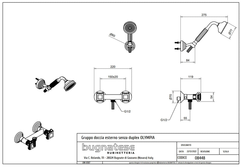 Technical Drawing for Bugnatese, Olympia, Zuhanycsaptelep zuhanyszettel – Fürdő – 8448