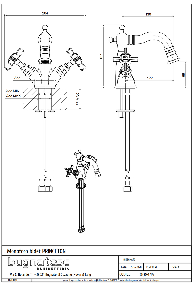 Technical Drawing for Bugnatese, Princeton, Bidet csaptelep klikk-klakk leeresztővel –  Fürdő – 844SC