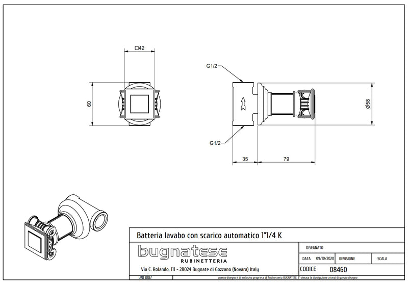 Technical Drawing for Bugnatese, Olympia, Csempeszelep 1/2″ csatlakozással – Fürdő – 8460
