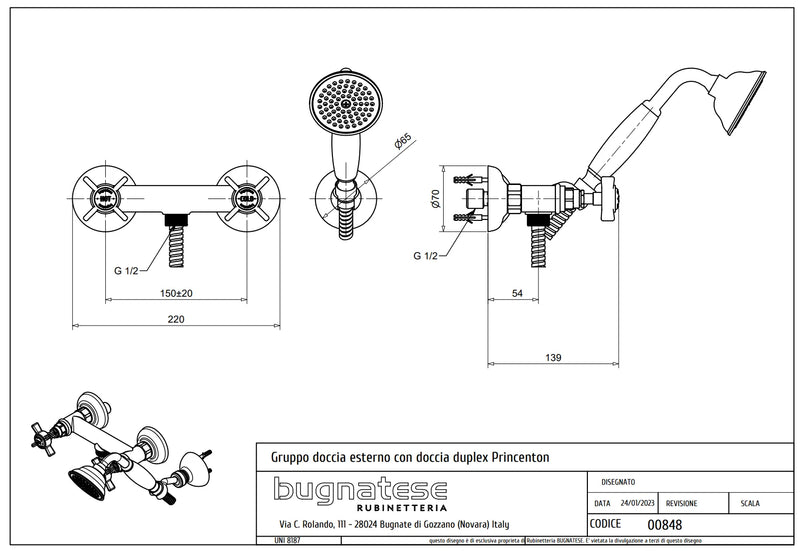 Technical Drawing for Bugnatese, Princeton, Zuhanycsaptelep szettel – Fürdő – 848