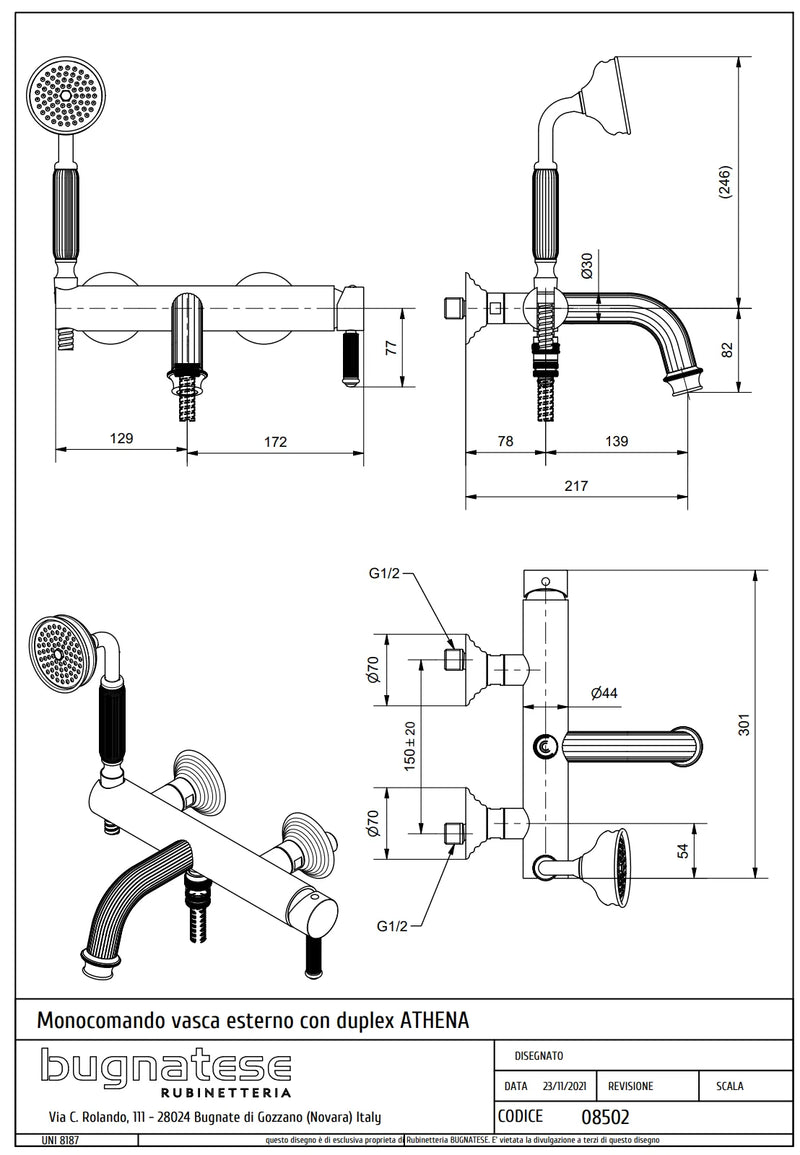 Technical Drawing for Bugnatese, Athena , Fali kádcsaptelep – Fürdő – 8502
