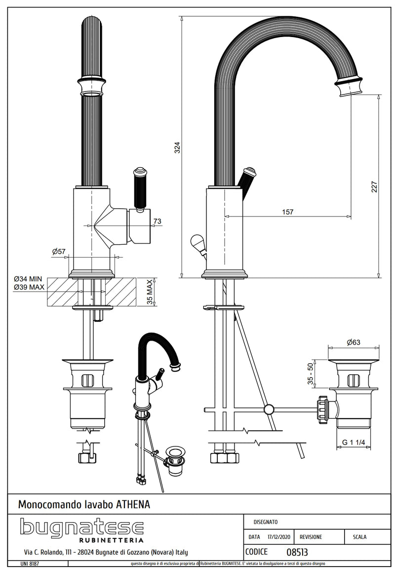 Technical Drawing for Bugnatese, Athena, Mosdócsaptelep leeresztővel – Fürdő – 8513