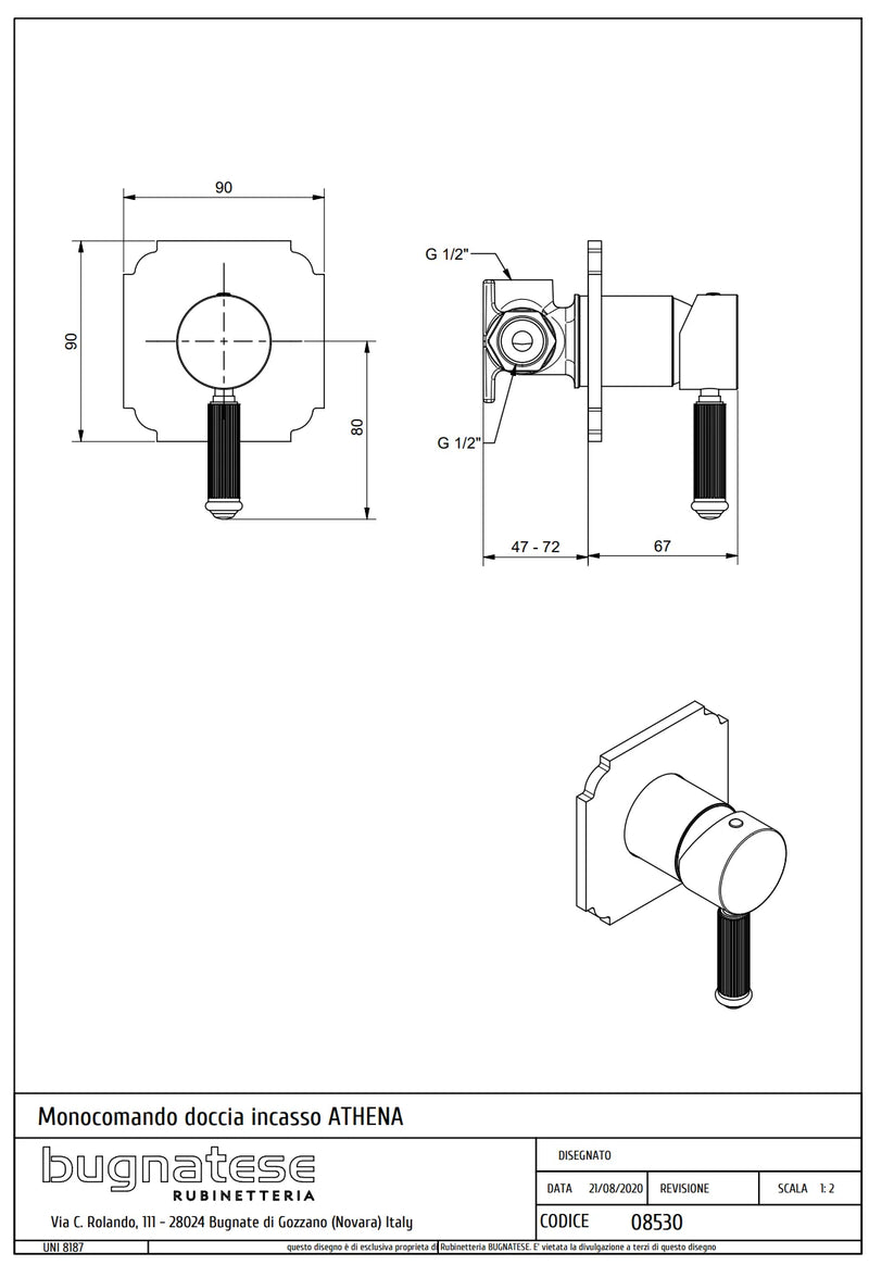 Technical Drawing for Bugnatese, Athena, Fal alatti zuhanycsaptelep – Fürdő – 8530