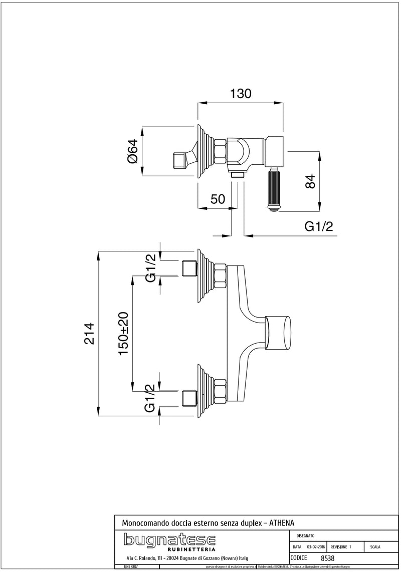 Technical Drawing for Bugnatese, Athena, Zuhanycsaptelep test  – Fürdő – 8538