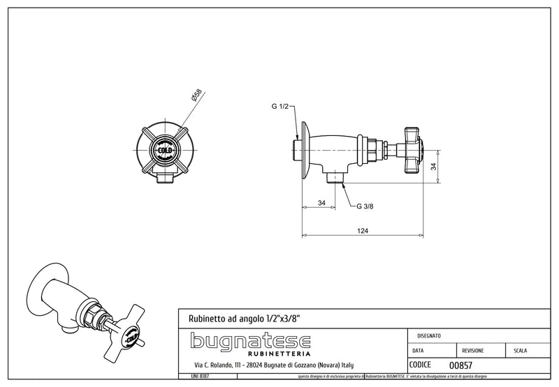 Technical Drawing for Bugnatese, Princeton, Sarokszelep 1/2-3/8″ csatlakozással – Fürdő – 857