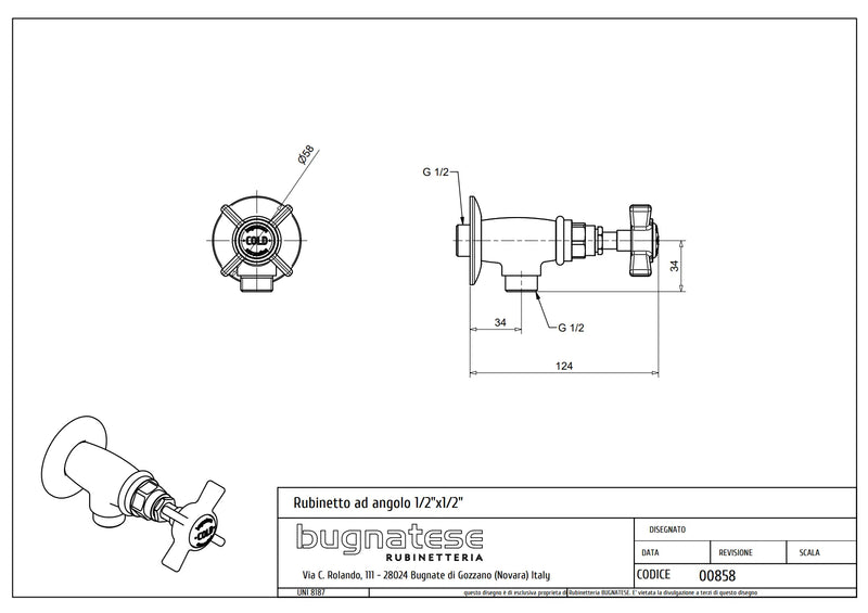Technical Drawing for Bugnatese, Princeton, Sarokszelep 1/2-1/2″ csatlakozással – Fürdő – 858