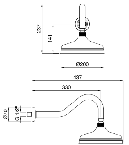 Technical Drawing for Bugnatese,Klasszikus, Kifolyószár fejzuhannyal - Fürdő – 89116