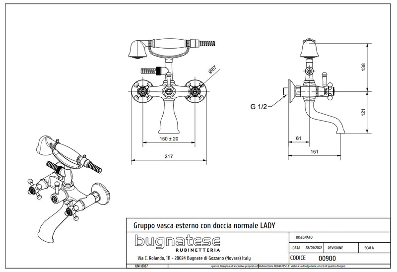 Technical Drawing for Bugnatese, Fali kádcsaptelep – Fürdő – 900