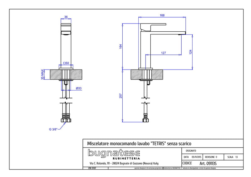 Technical Drawing for Bugnatese, Mosdó csaptelep - Fürdő - 9113SC