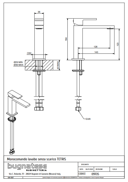 Technical Drawing for Bugnatese, Mosdó csaptelep - Fürdő - 9113S