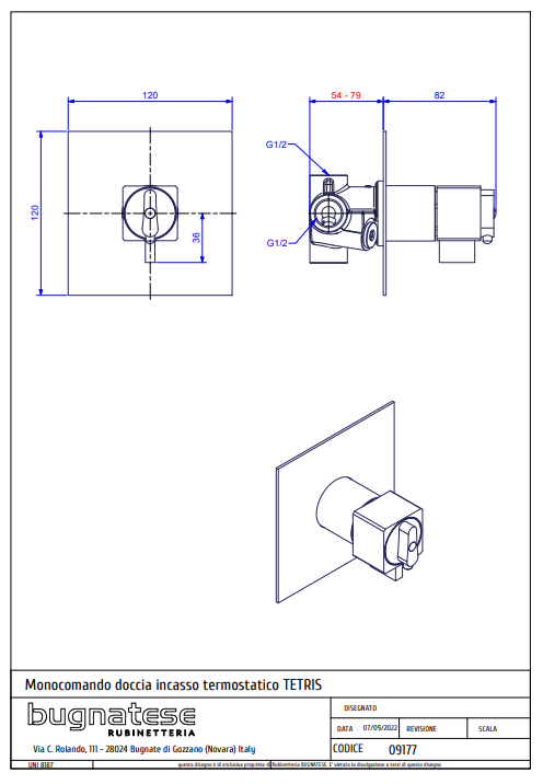 Technical Drawing for Bugnatese, TETRIS Termosztátos fal alatti zuhanycsaptelep - Fürdő - 9177