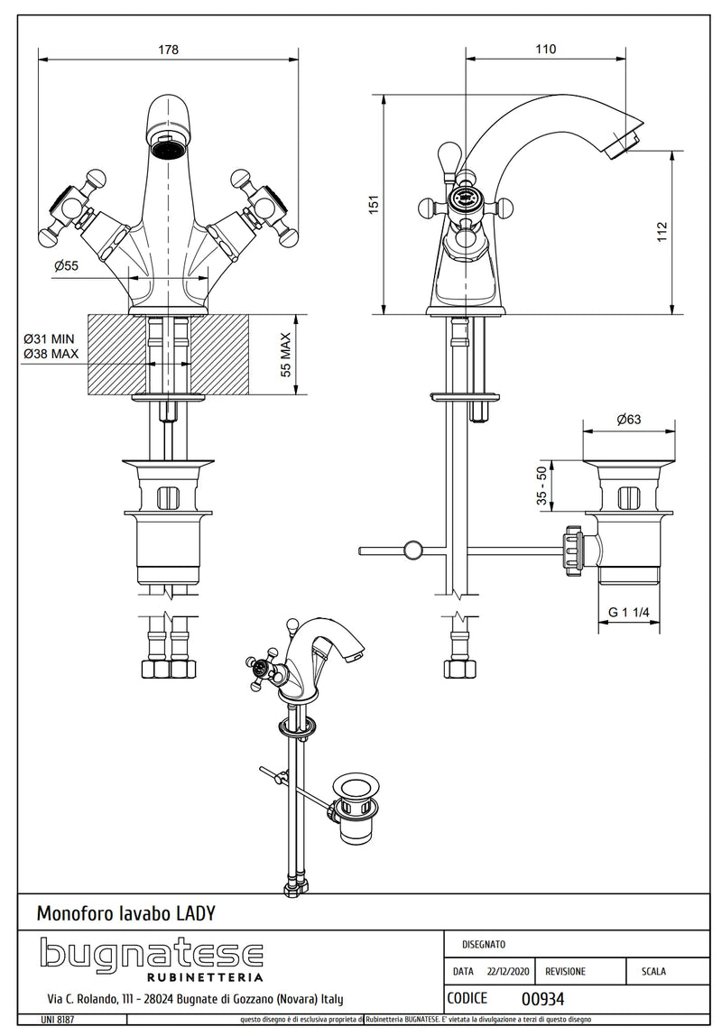 Technical Drawing for Bugnatese, Lady, Mosdócsaptelep leeresztővel – Fürdő – 934