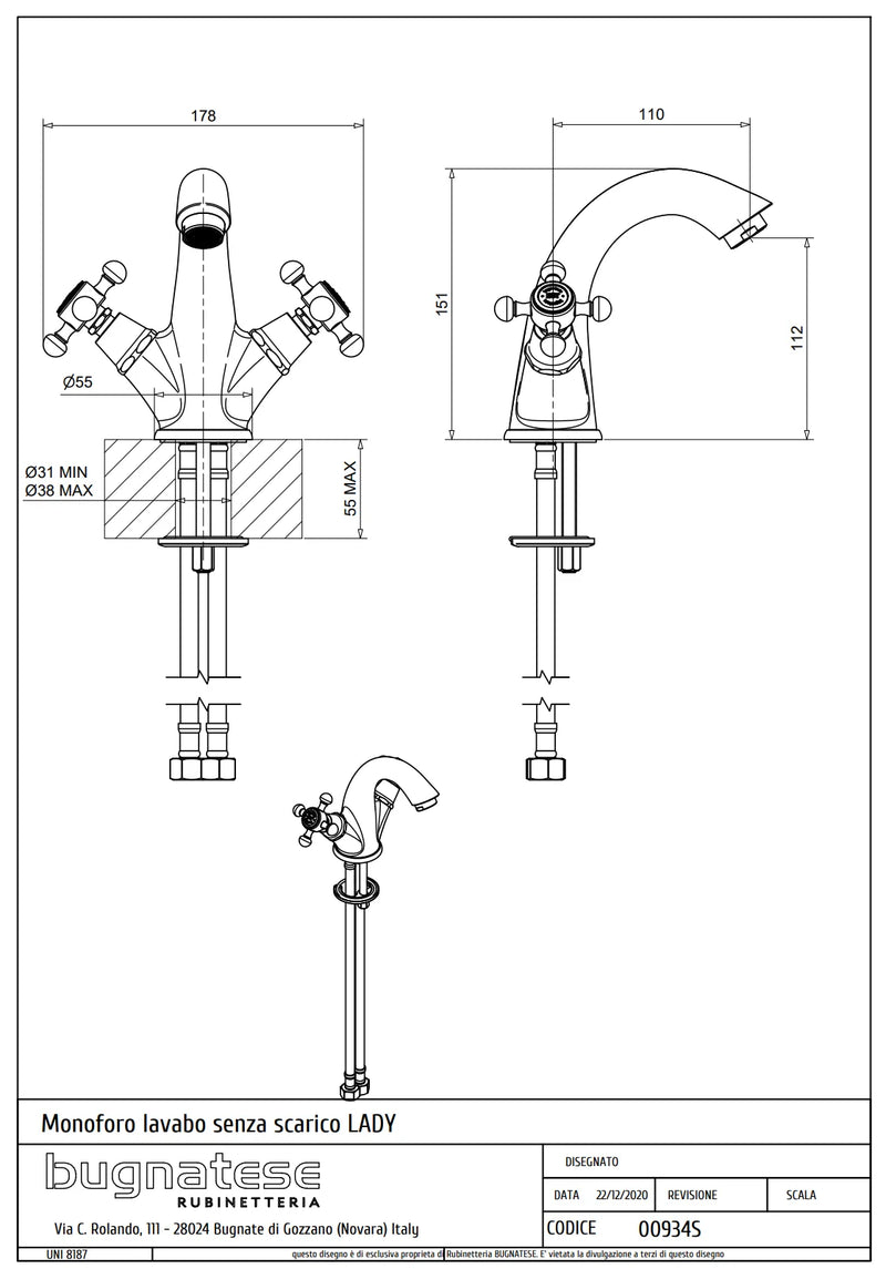 Technical Drawing for Bugnatese, Lady, Mosdócsaptelep klikk-klakk leeresztővel – Fürdő – 934SC