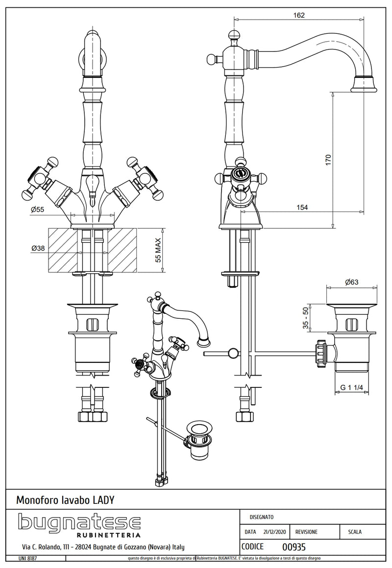 Technical Drawing for Bugnatese, Lady,  Mosdócsaptelep leeresztővel – Fürdő – 935