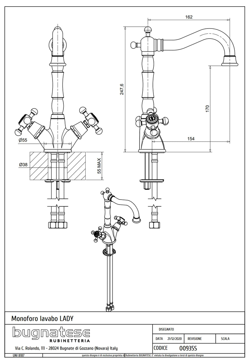 Technical Drawing for Bugnatese, Lady,  Mosdócsaptelep leeresztő nélkül – Fürdő – 935S