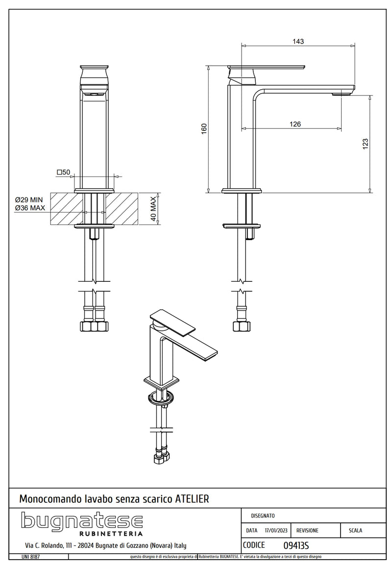 Technical Drawing for Bugnatese, Atelier , Mosdócsaptelep leeresztő nélkül – Fürdő – 9413S