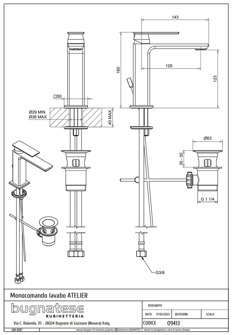 Technical Drawing for Bugnatese, Atelier , Mosdócsaptelep leeresztővel – Fürdő – 9413