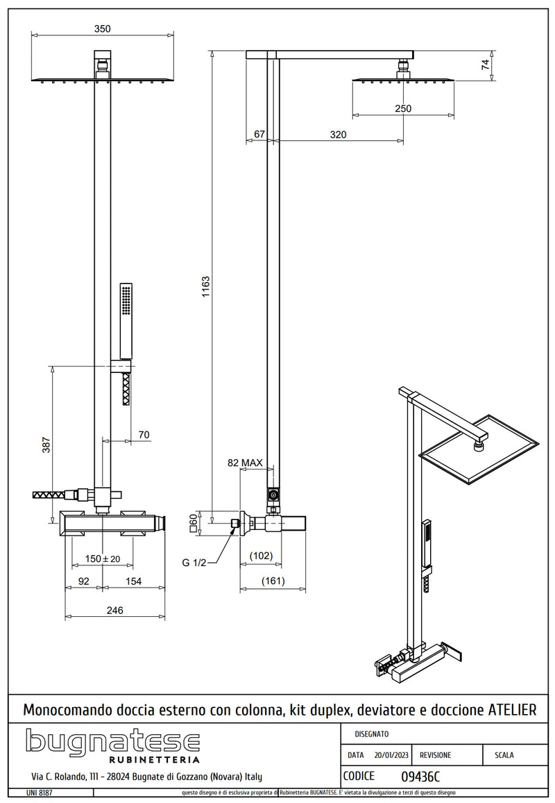 Technical Drawing for Bugnatese, Atelier ,  Esőztető rendszer fej- és kézizuhannyal  – Fürdő – 9436C