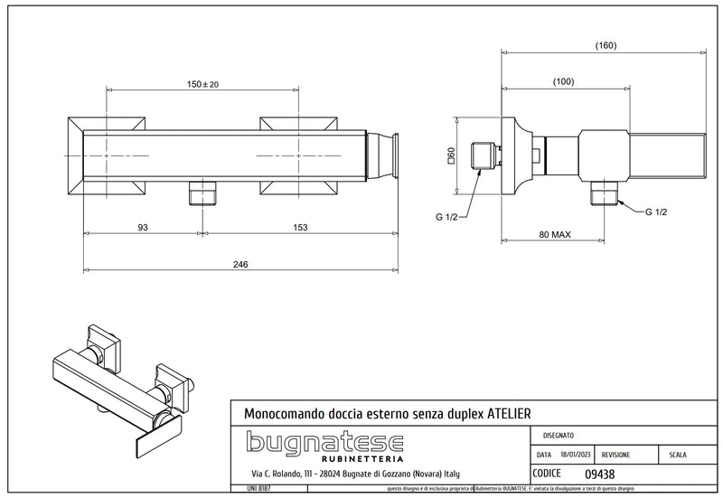 Technical Drawing for Bugnatese, Atelier ,  Zuhanycsaptelep test – Fürdő – 9438
