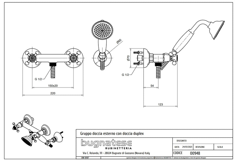 Technical Drawing for Bugnatese, Lady, Zuhanycsaptelep szettel – Fürdő – 948