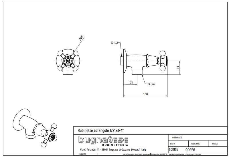 Technical Drawing for Bugnatese, Lady, Mosógépcsatlakozó – Fürdő – 956