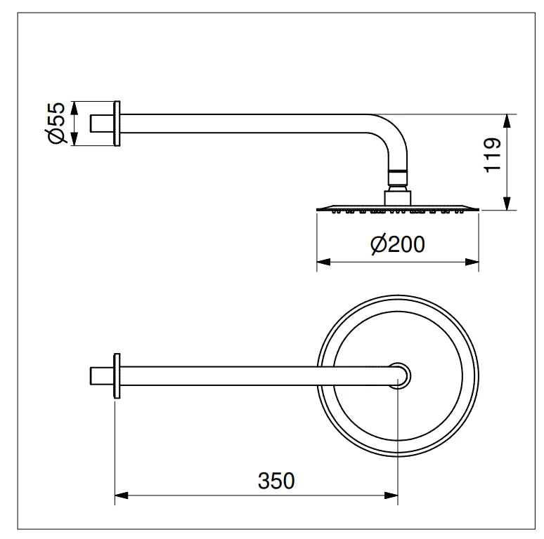 Technical Drawing for Bugnatese, Kirvy Steel ,Szálcsiszolt acél esőztetőfej 20 cm átmérővel zuhanykarral - Fürdő – 95840AC