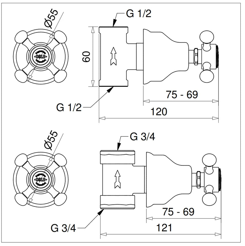 Technical Drawing for Bugnatese, Lady, Csempeszelep 1/2″ csatlakozással – Fürdő – 960