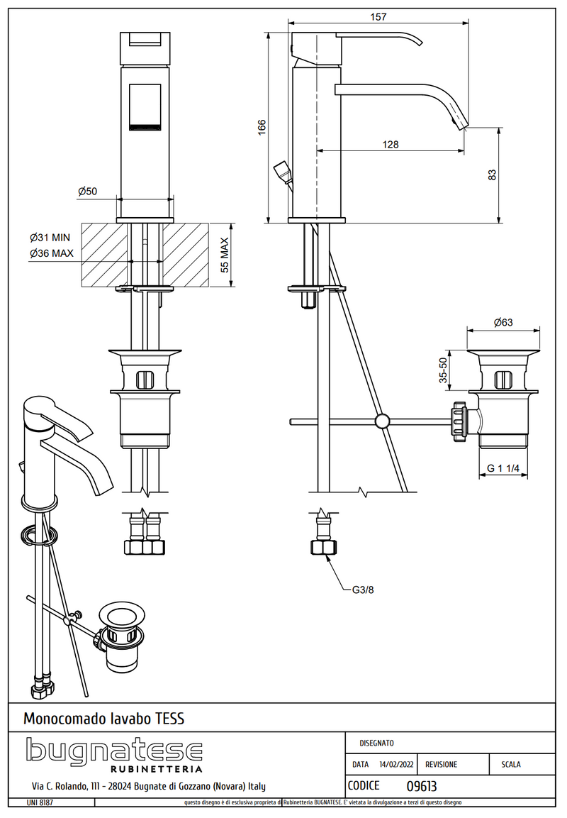 Technical Drawing for Bugnatese, Tess , Mosdócsaptelep leeresztővel– Fürdő – 9613