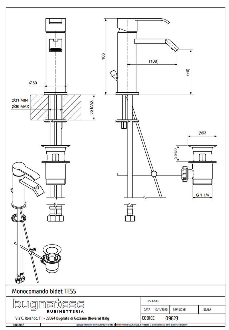 Technical Drawing for Bugnatese, Tess, bide csaptelep leeresztővel– Fürdő – 9623