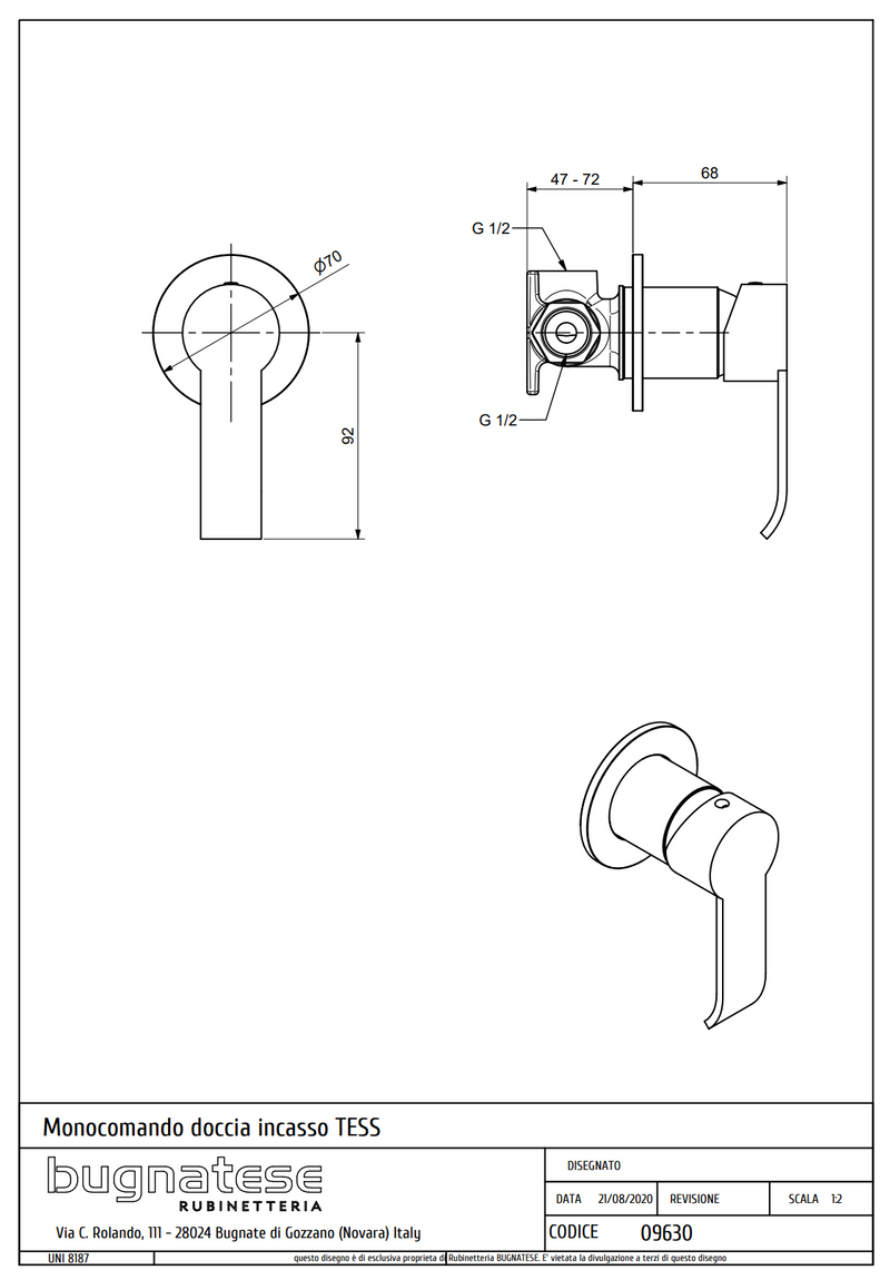 Technical Drawing for Bugnatese, Tess,  Fal alatti zuhanycsaptelep - Fürdő - 9630