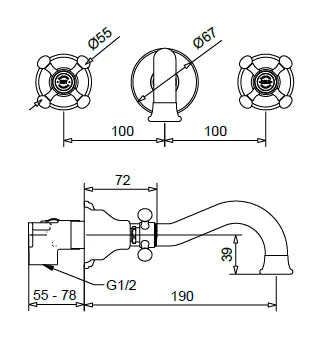 Technical Drawing for Bugnatese, Lady Fal alatti mosdócsaptelep beépítő egységgel – Fürdő – 965SC