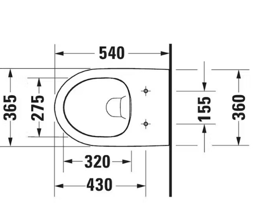 Technical Drawing for Duravit - NO. 1 DuraStyle Basic Fali WC-szett - Fürdő - 45820900A1