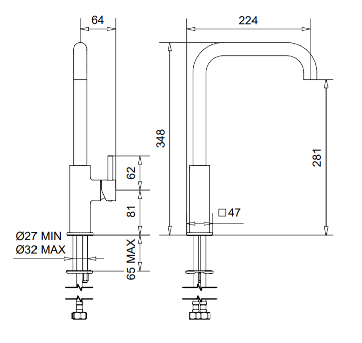 Technical Drawing for Bugnatese, Modern, Álló konyhai csaptelep leeresztővel – Konyha – 5782