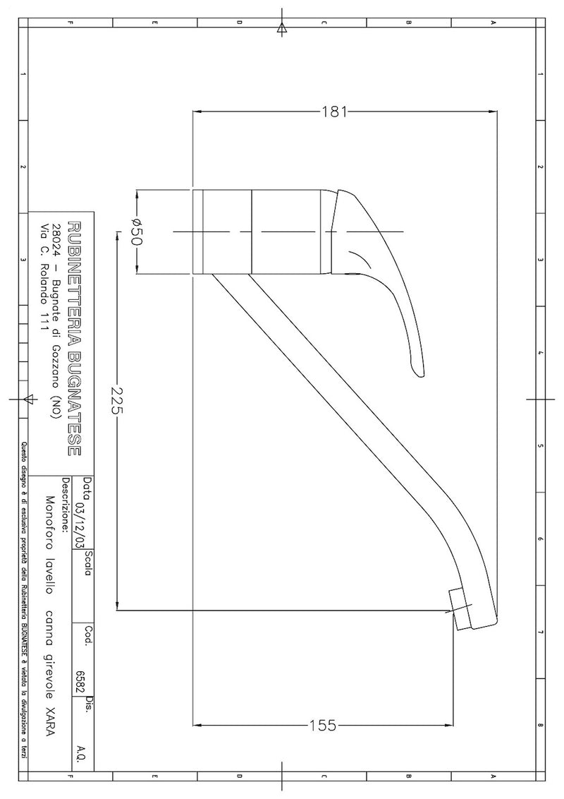 Technical Drawing for Bugnatese, Professzionális, Álló konyhai csaptelep leeresztővel – Konyha – 6582CR