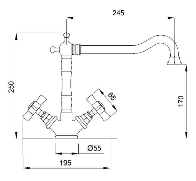 Technical Drawing for Bugnatese, Klasszikus, Álló konyhai csaptelep leeresztővel – Konyha – 851