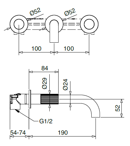 Technical Drawing for Bugnatese, Fal alatti mosdócsaptelep beépítő egységgel – Fürdő – 7165SC