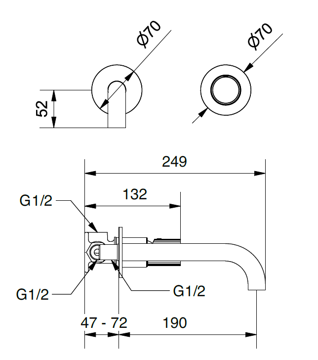 Technical Drawing for Bugnatese, Modern, Fal alatti mosdócsaptelep beépítő egységgel – Fürdő – 7245